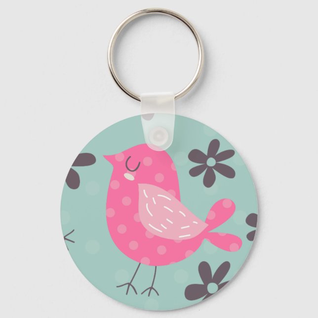Polka Dot Birds und Blume Schlüsselanhänger (Vorderseite)