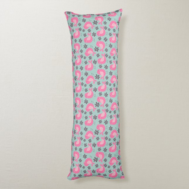 Polka Dot Birds und Blume Seitenschläferkissen (Rückseite (Vertikal))