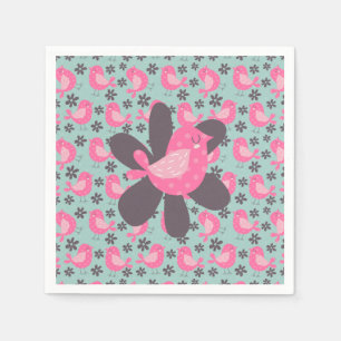 Polka Dot Birds und Blume Serviette