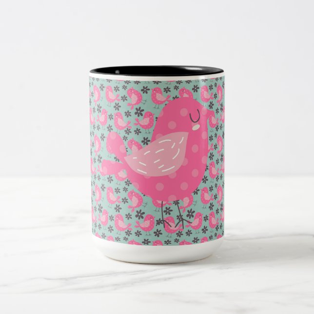 Polka Dot Birds und Blume Zweifarbige Tasse (Mittel)