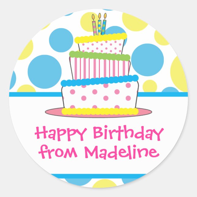 Polka Dot Birthday Cake Geschenkartikel Aufkleber (Vorderseite)