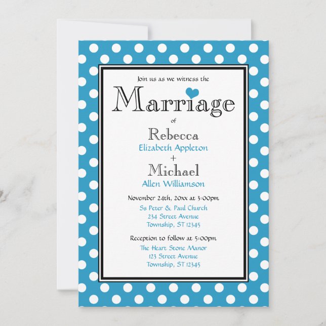 Polka Dot Blue Wedding Einladung (Vorderseite)
