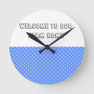Polka Dot Blue & White Farm Zuhause Clock Runde Wanduhr