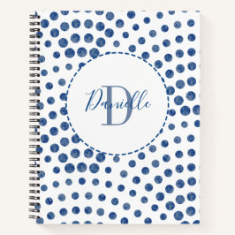 Polka Dot Blue Wirbel Monogram Name Notizbuch