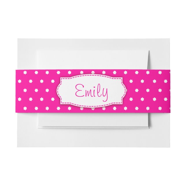 Polka dot Blume rosa Bauchband Einladungsbanderole (Vorderseite Beispiel)