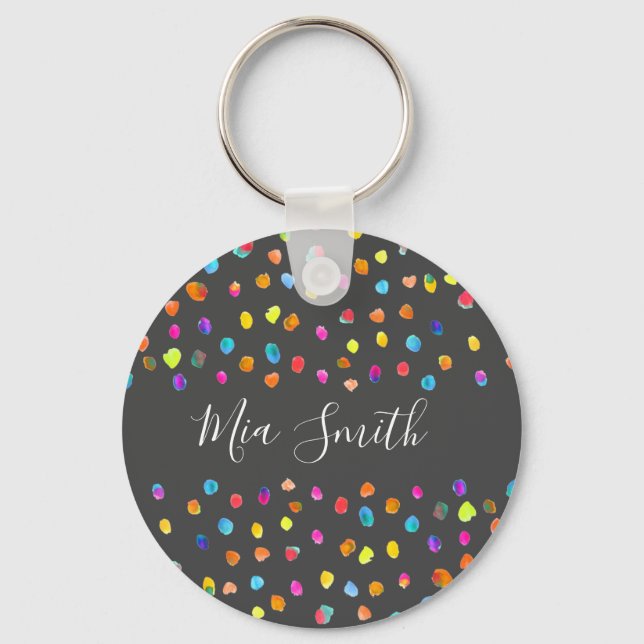 Polka dot boho Wasserfarbe niedliche Mädchenname Schlüsselanhänger (Vorderseite)
