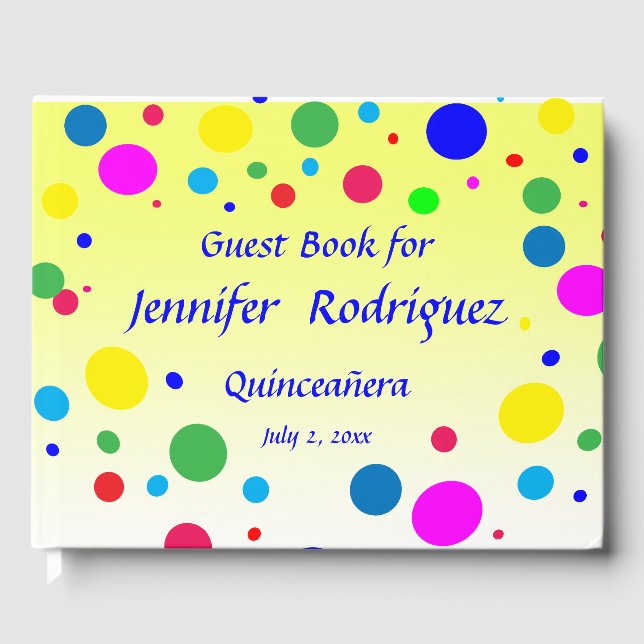 Polka Dot Bubble Balloon Quinceañera Gästebuch (Vorderseite)