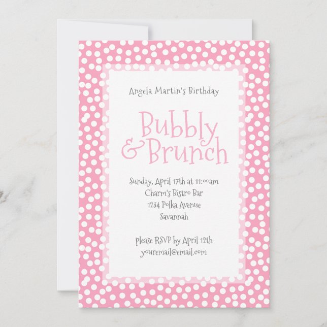 Polka Dot Bubbly et Brunch Pink Invitation (Devant)