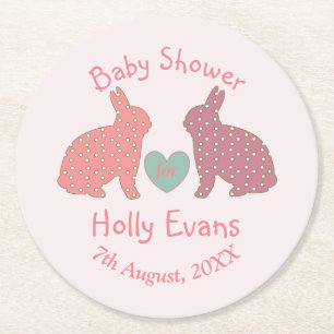 Polka Dot Bunnies Custom Baby Shower Runder Pappuntersetzer