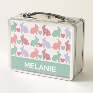 Polka Dot Bunnies Muster auf rosa Personalisiert Metall Brotdose