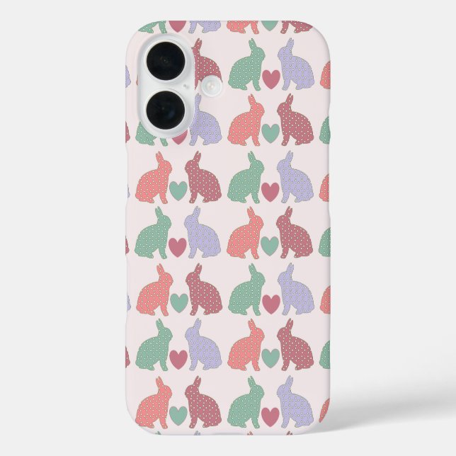 Polka Dot Bunnies-Muster in rosa iPhone 16 Hülle (Rückseite)