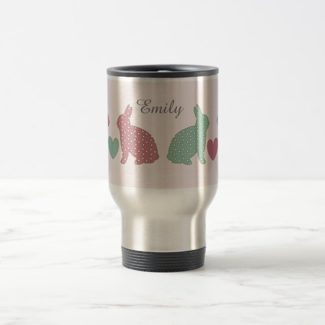 Polka Dot Bunnies Personalisiert Reisebecher (Mittel)