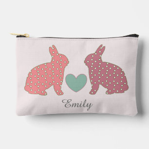 Polka Dot Bunnies Pink Personalisiert Zubehörtasche