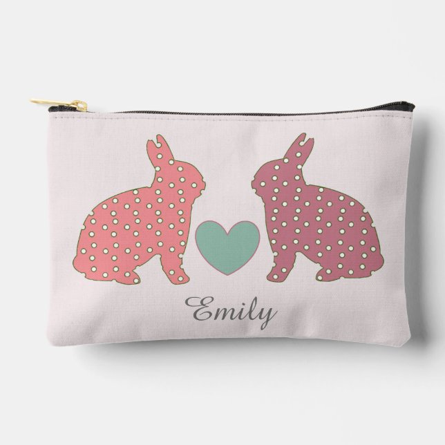 Polka Dot Bunnies Pink Personalisiert Zubehörtasche (Vorderseite)