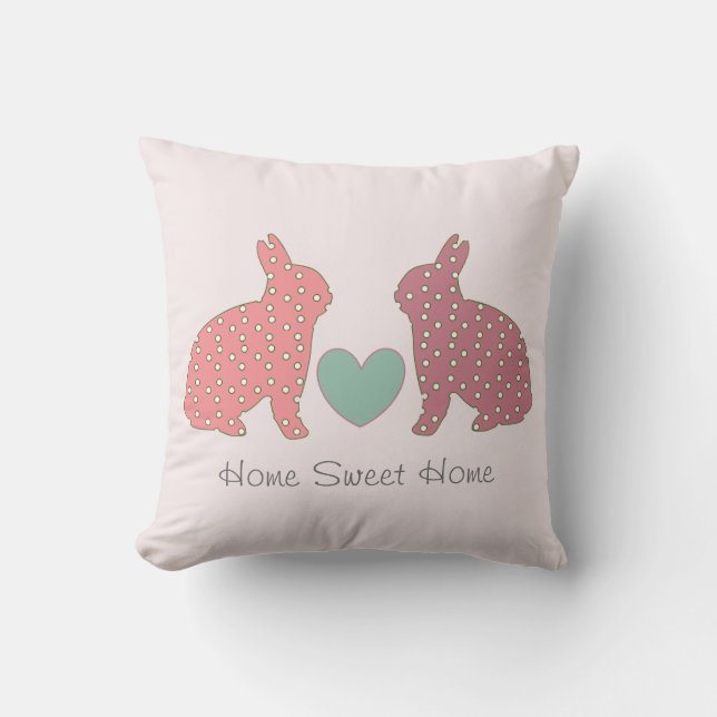 Polka Dot Bunnies Pink Zuhause Sweet Zuhause Kissen (Vorderseite)
