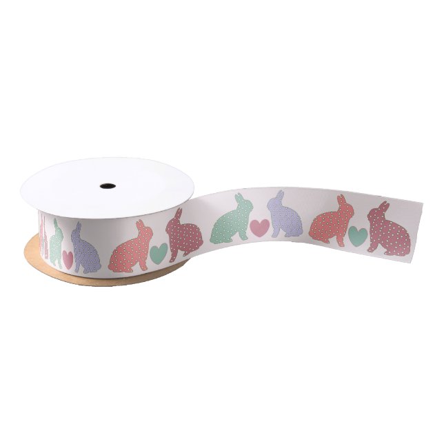 Polka Dot Bunnies und Herz-Muster auf rosa Satinband (Spule)