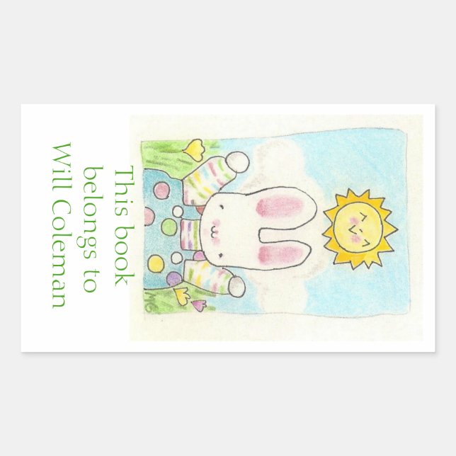 Polka dot bunny Buchzeichen Rechteckiger Aufkleber (Vorderseite)