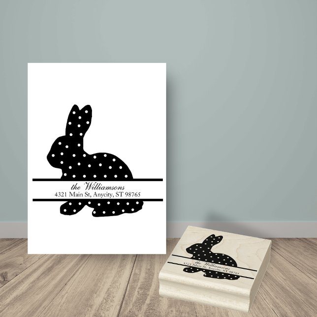 Polka-Dot Bunny Monogram-Rücksendeadresse Gummistempel (Von Creator hochgeladen)