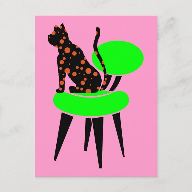 Polka Dot Cat auf dem Lehrstuhl - Abstrakter Pop A Postkarte (Vorderseite)