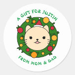 Polka Dot Cat | Beige Cat Custom Christmas Party Runder Aufkleber<br><div class="desc">Adorable Polka Dot Katzenaufkleber mit Ihrem individuelle Name darauf. Ideal für Weihnachts-Party,  Geburtstagsparty,  Baby-Dusche und Schulveranstaltungen. Passen Sie es mit Ihrem Lieblings-Schriftart und Farbe an,  um ein einzigartiges Paket zu machen,  gemacht mit Liebe!</div>