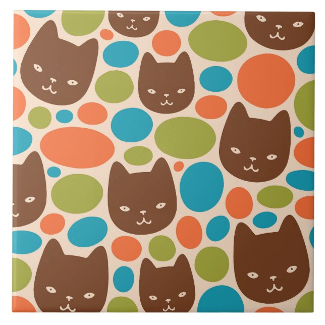 Polka Dot Cats Muster Fliese (Vorderseite)