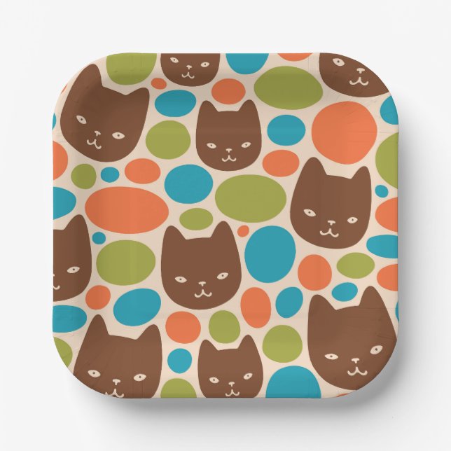 Polka Dot Cats Muster Pappteller (Vorderseite)
