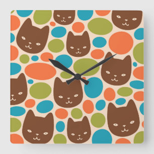 Polka Dot Cats Muster Quadratische Wanduhr