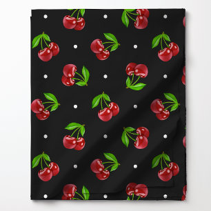 Polka Dot Cherries auf Holzkohle Stoff