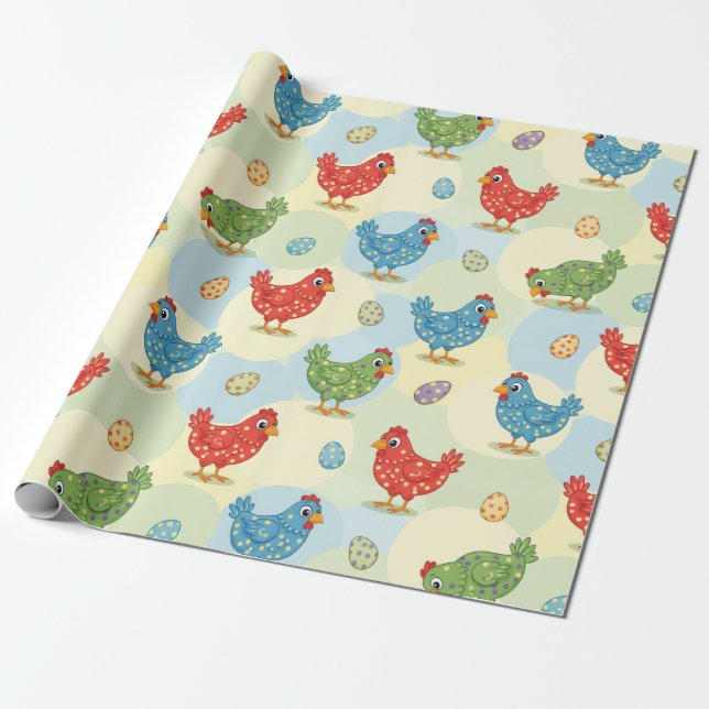 Polka Dot Chickens Wrapping Paper Geschenkpapier (Ungerollt)