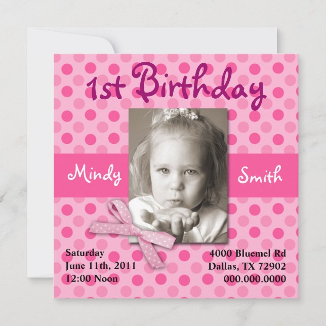 Polka Dot Child Birthday Invite (Mädchen) Einladung (Vorderseite)