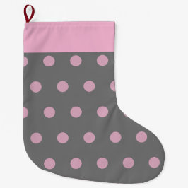 Polka Dot Christmas Strumpf (dunkelgrau & rosa) Großer Weihnachtsstrumpf