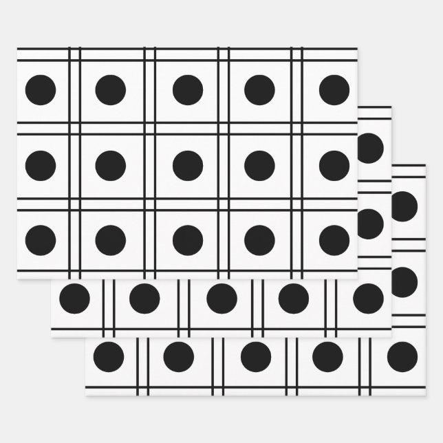 Polka Dot Circle Black and White Karo Muster Geschenkpapier Set (Set)