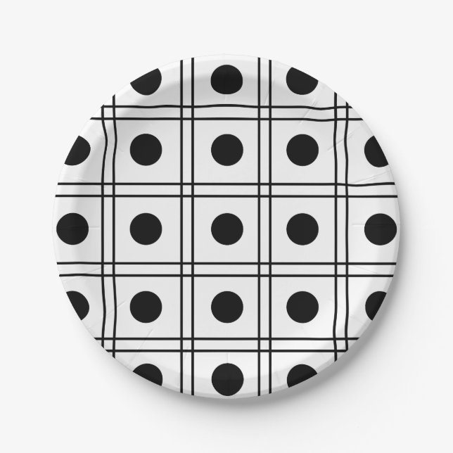 Polka Dot Circle Black and White Karo Muster Pappteller (Vorderseite)