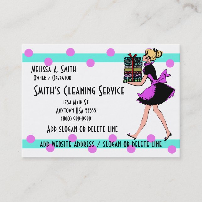 Polka Dot Cleaning Service Business Cards Visitenkarte (Vorderseite)