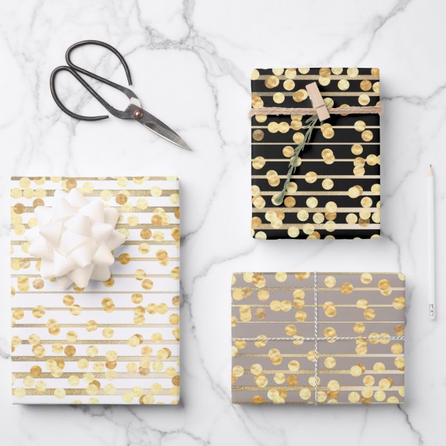 Polka dot confetti Schwarz-weißes duskykygrau Must Geschenkpapier Set (Vorderseite)