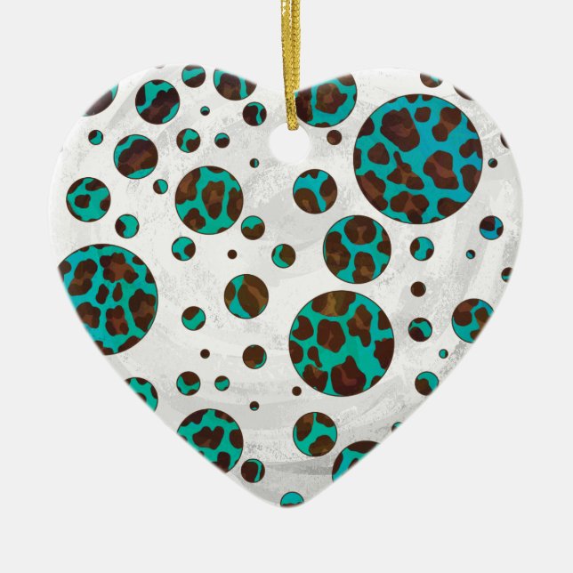 Polka Dot Cow Brown und Aquamarin Print Keramik Ornament (Vorne)