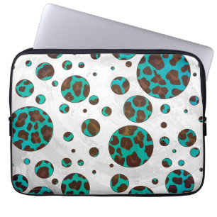 Polka Dot Cow Brown und Aquamarin Print Laptopschutzhülle