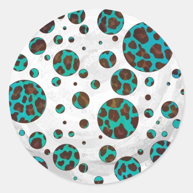 Polka Dot Cow Brown und Aquamarin Print Runder Aufkleber (Vorderseite)