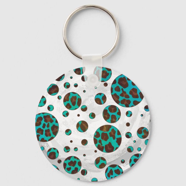 Polka Dot Cow Brown und Aquamarin Print Schlüsselanhänger (Vorderseite)