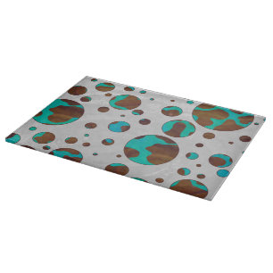 Polka Dot Cow Brown und Aquamarin Print Schneidebrett