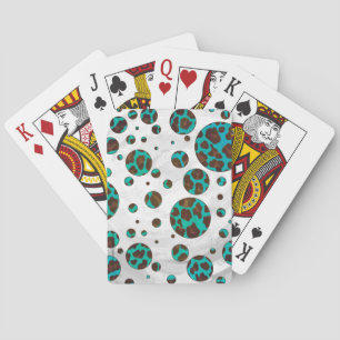 Polka Dot Cow Brown und Aquamarin Print Spielkarten