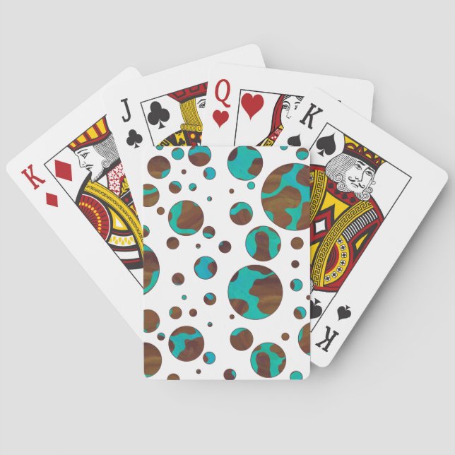 Polka Dot Cow Brown und Aquamarin Print Spielkarten (Rückseite)