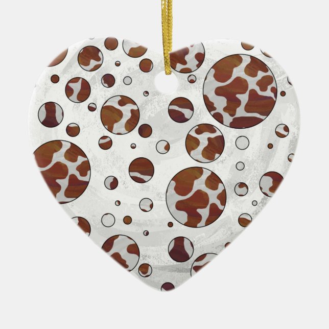 Polka Dot Cow Brown und White Print Keramik Ornament (Vorne)