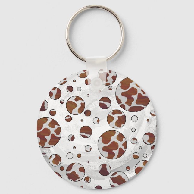 Polka Dot Cow Brown und White Print Schlüsselanhänger (Vorderseite)
