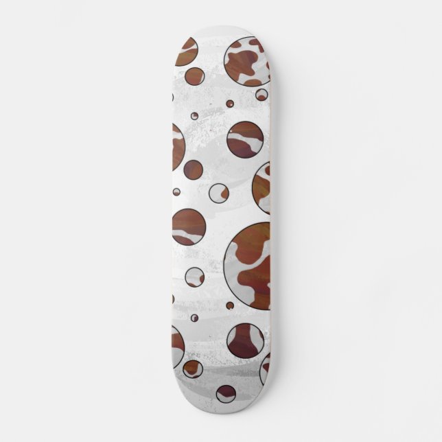 Polka Dot Cow Brown und White Print Skateboard (Vorderseite)