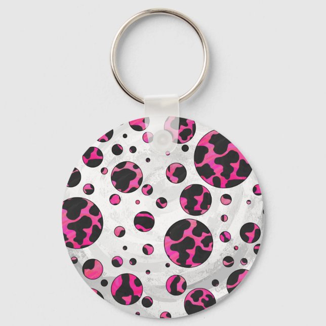 Polka Dot Cow Hot Pink and Black Print Schlüsselanhänger (Vorderseite)