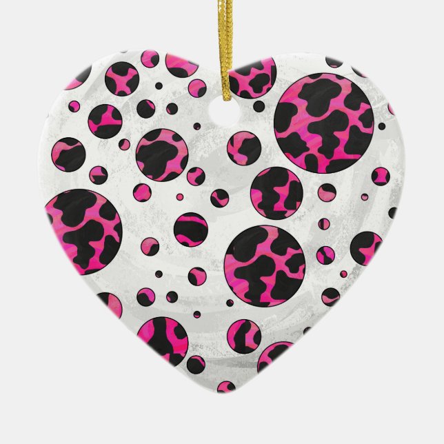 Polka Dot Cow Hot Pink und Black Print Keramik Ornament (Vorne)