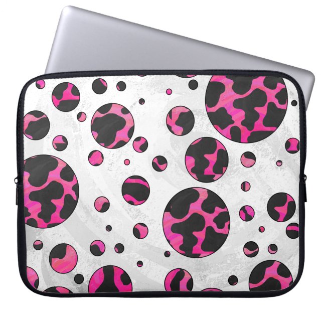 Polka Dot Cow Hot Pink und Black Print Laptopschutzhülle (Vorderseite)