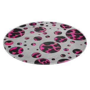 Polka Dot Cow Hot Pink und Black Print Schneidebrett