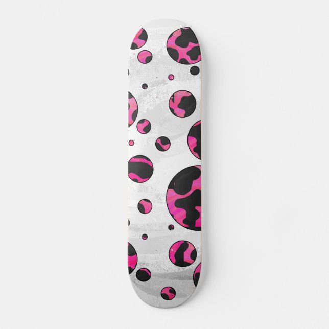Polka Dot Cow Hot Pink und Black Print Skateboard (Vorderseite)